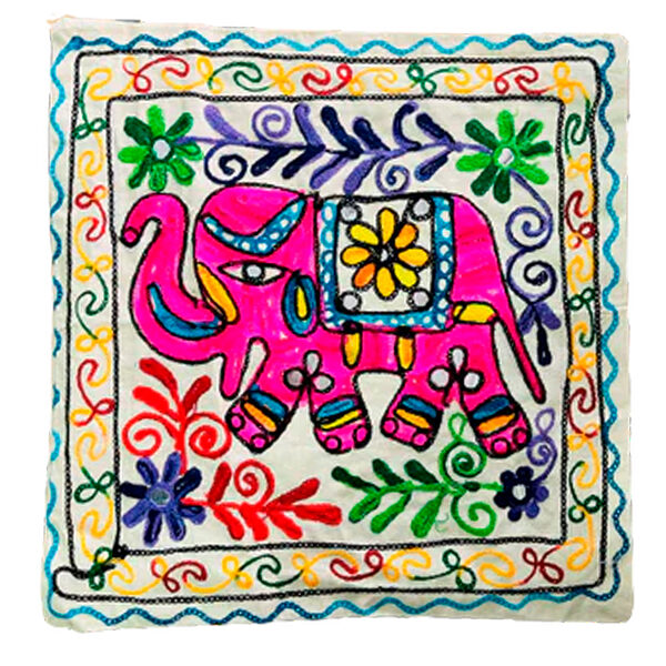 Funda de cojín bordado a mano - Elefante