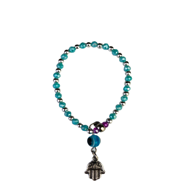 Pulsera Cristal Chico con Dije Ojo Turco y Mano